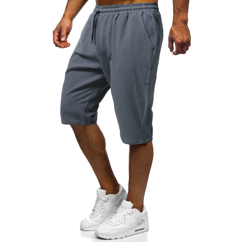 Летни мъжки ежедневни панталони от памук и лен, нов стил, модерни спортни пятиточечные панталони