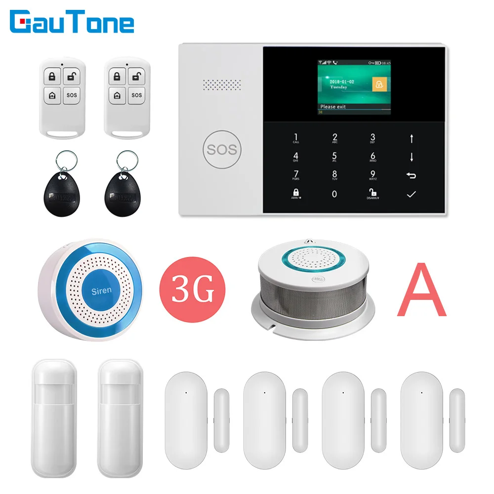 GauTone PG105 3G WiFi Аларма Безжична Домашна Охранителна Аларма с Детектор за Дим Сензор за Движение APP Control