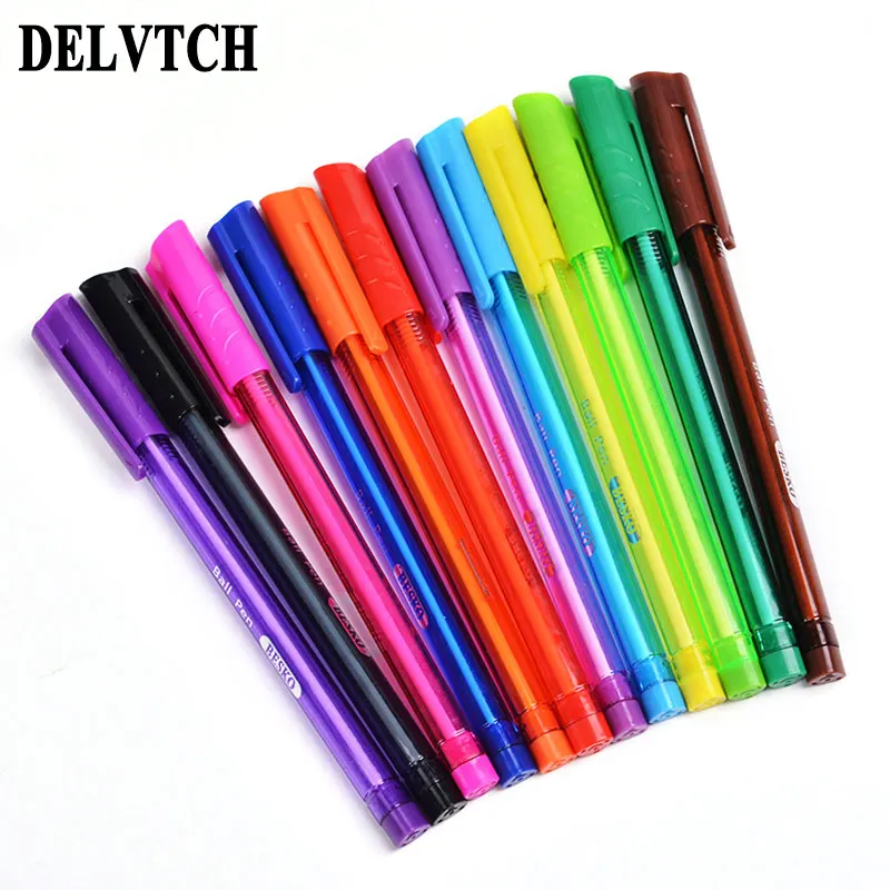 DELVTCH 12 бр., цветен комплект, химикалка писалка с връх 1.0 mm, офис химикалка химикалка, училищни писалка за писане, рисуване, офис консумативи, подаръци за деца