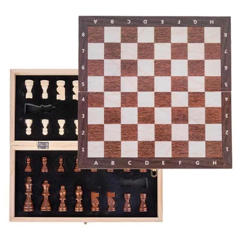 Луксозен дървен шах комплект с магнитни фигури, голямата шахматна дъска, настолна игра-пъзел, преносими сглобяеми играчки за пътуване за деца и възрастни