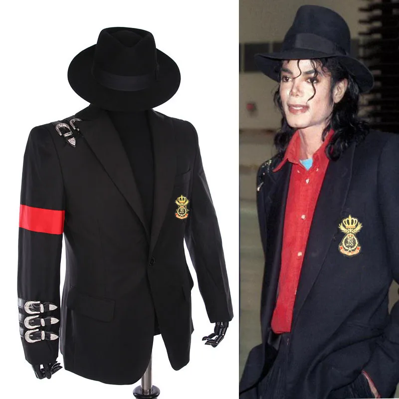 Рядко класически лош яке на Майкъл Джексън MJ Неформален костюм с катарама и иконата, черно случайни сако в стил пънк