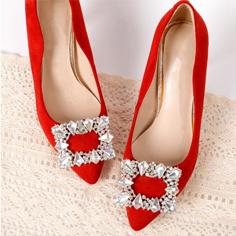2 бр. метален квадратен скоба за обувки, дамски обувки с декорация във формата на кристали, украса за обувки, сватбени обувки, аксесоари с кристали