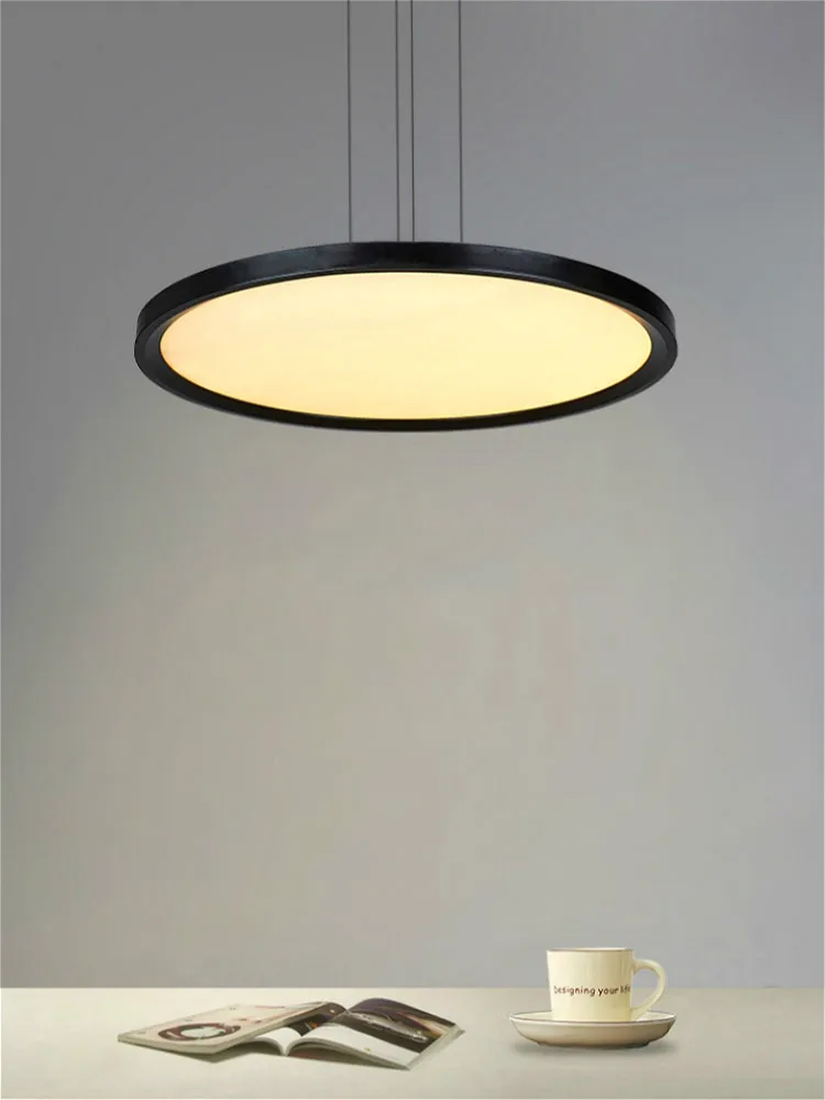 Модерна ресторанная led полилей, осветление в скандинавски минималистичном стил, бяла /черна кръгла подвесная лампа, маса за хранене, ресторанная полилей