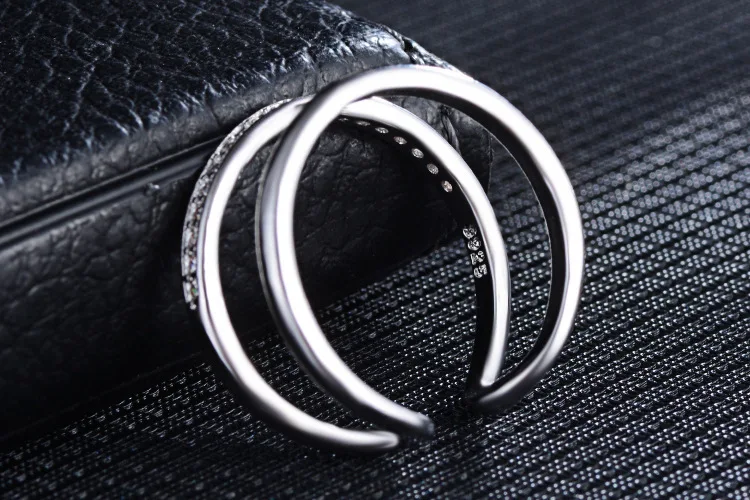 Нови предмети, открити пръстени от сребро 925 проба, двуслойни пръстени с кристали за момичета, дамски пръстени, подарък за бижута