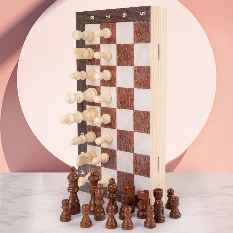 Луксозен дървен шах комплект с магнитни фигури, голямата шахматна дъска, настолна игра-пъзел, преносими сглобяеми играчки за пътуване за деца и възрастни