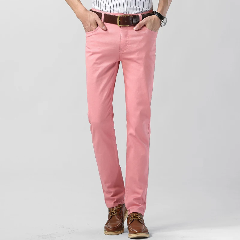 2022, есен и зима, нови мъжки жълти дънки, модната марка, универсални розови ежедневни панталони, мъжки класически червени дънкови панталони
