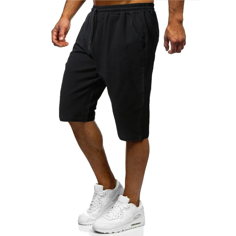Летни мъжки ежедневни панталони от памук и лен, нов стил, модерни спортни пятиточечные панталони