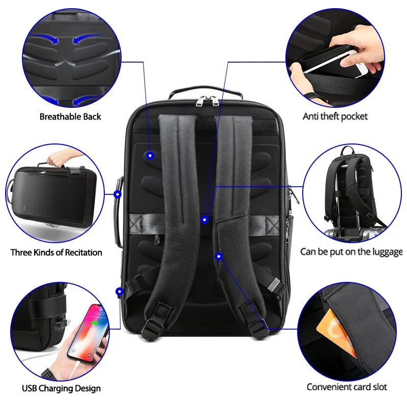 Марка BOPAI Увеличава раница с USB-външна зареждане, 15.6-инчов раница за лаптоп, мъжки противоугонный водоустойчива раница за пътуване