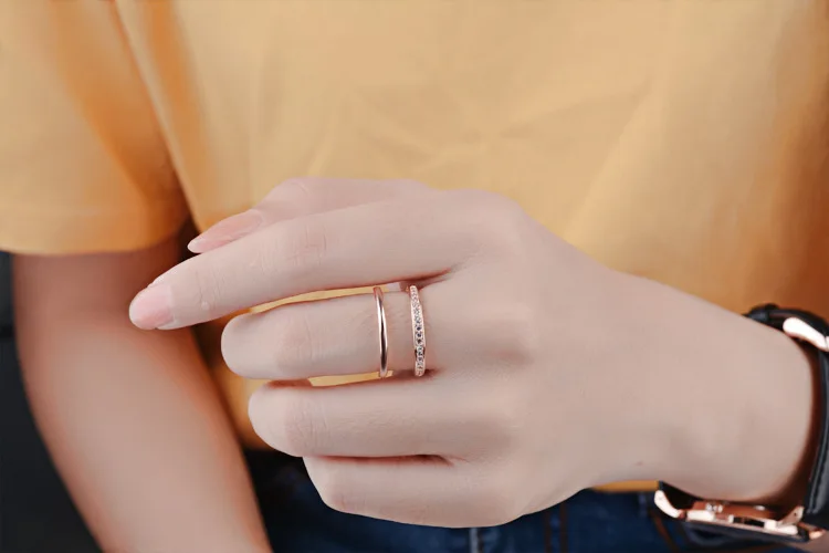 Нови предмети, открити пръстени от сребро 925 проба, двуслойни пръстени с кристали за момичета, дамски пръстени, подарък за бижута