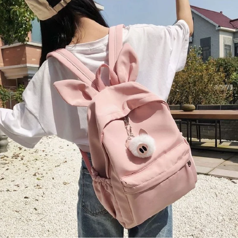 Модерни розови училищни чанти за момичета, дизайнерски училище раница с поросячьими уши и животни, дамски пътни чанти за разходки, студентски чанта за книги