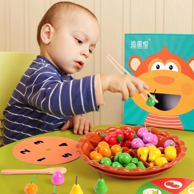 Хранене на маймуните плодове, таблица с подходящи по цвят развивающими играчки за деца от 6-8 години, тренировка на мозъка, повишаване на интелекта