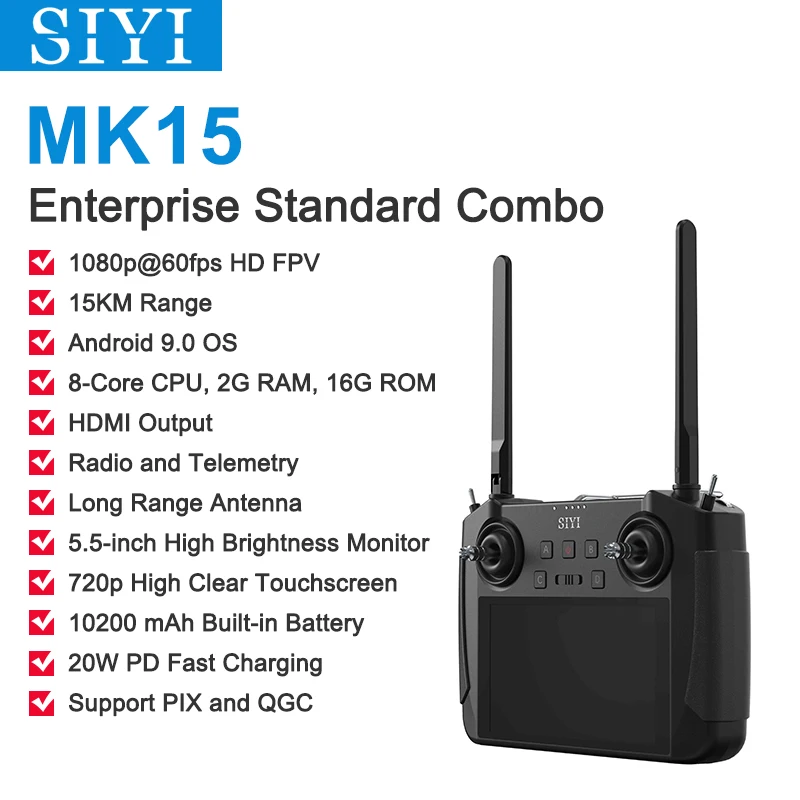 На 15 КМ 1080P SIYI MK15 Мини Преносим Радиосистема Предавател на Дистанционно Управление 5,5-Инчов HB Екран FPV Android OS 2G RAM 16G ROM