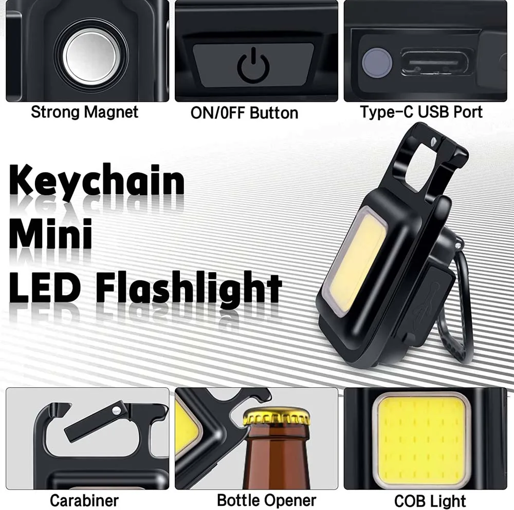 Многофункционален мини-ключодържател с отблясъци от удар, USB лампа за зареждане, аварийни лампи, силни магнитни ремонт фенер за нощуване на открито