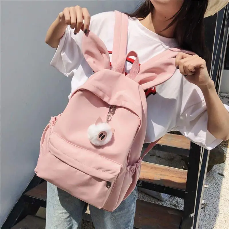 Модерни розови училищни чанти за момичета, дизайнерски училище раница с поросячьими уши и животни, дамски пътни чанти за разходки, студентски чанта за книги
