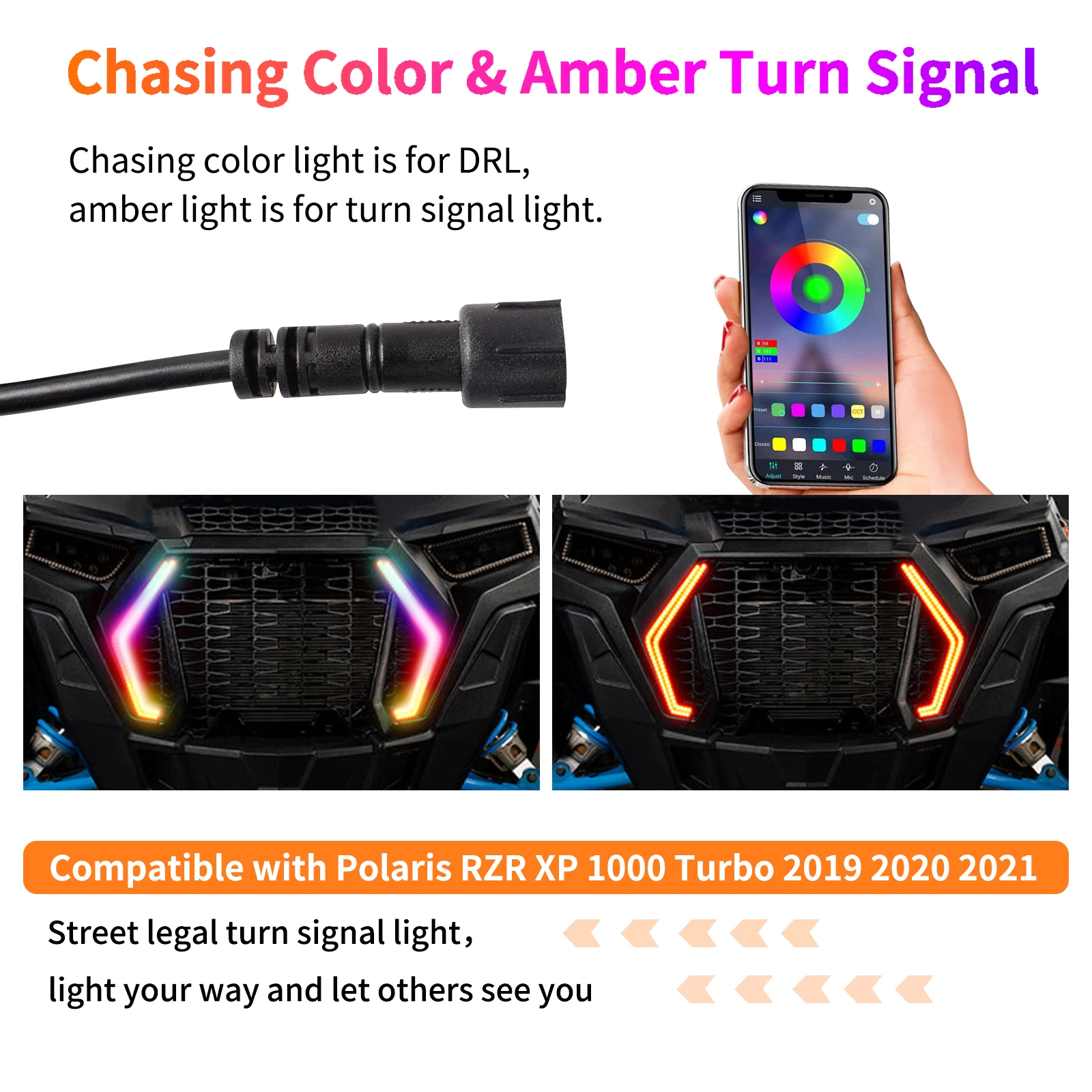 За Polaris RZR XP 1000 Turbo 2019 2020 2021 RGB LED Предни Акцентный Фенер RZR XP 1000 Поворотник Фанг Фарове с Чеканкой Цвят