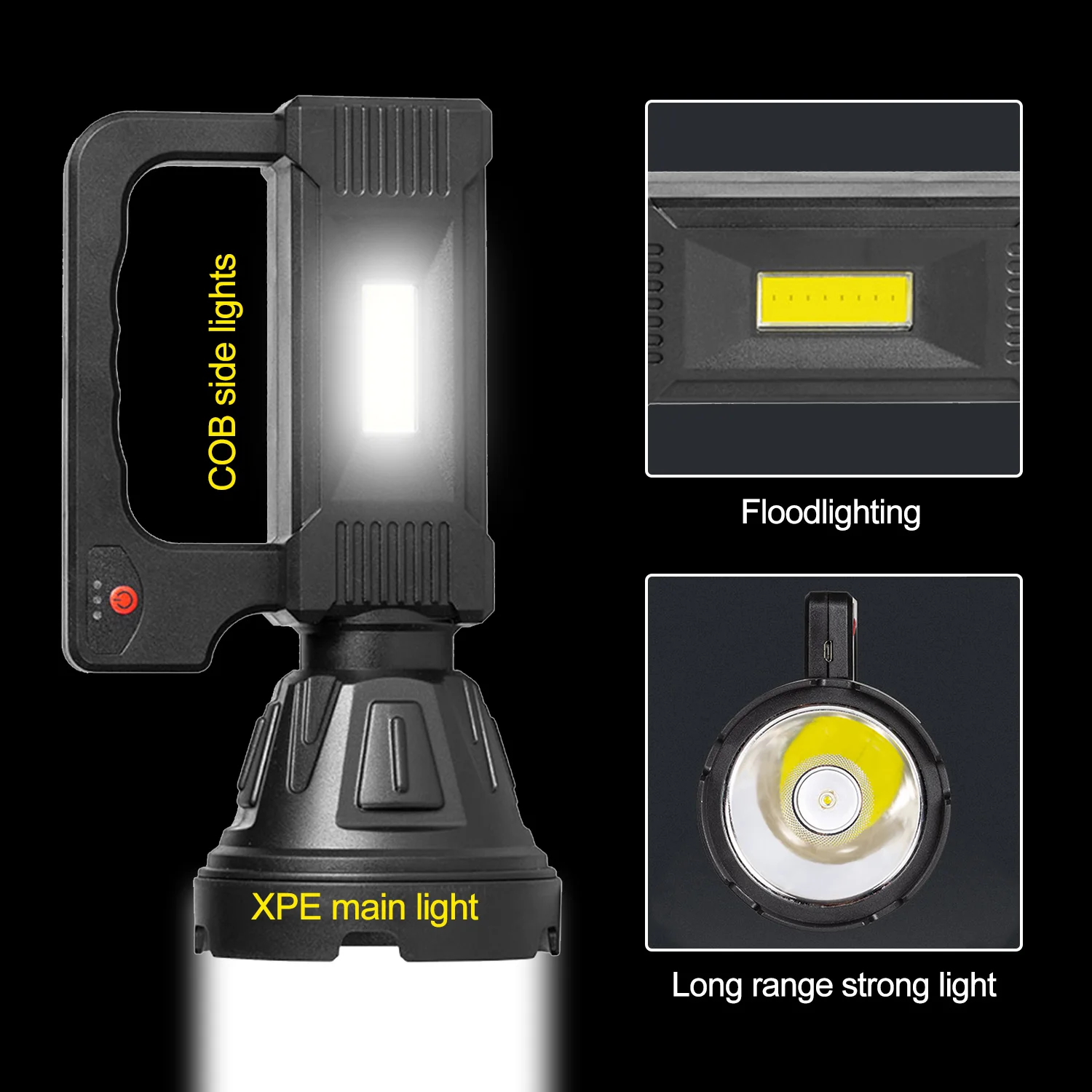 5 режима на КОЧАН страничната лампа, фенерче, зареждане чрез USB, портативен прожектор, работно лампа, индикаторът за захранване, лампа за къмпинг, IPX4, водоустойчив