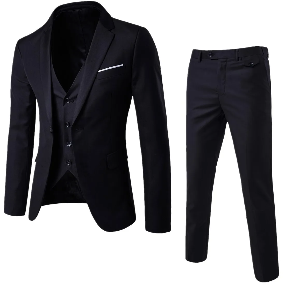 2 броя, черни елегантни костюми + панталони, брендовый оборудвана костюм на един пуговице, вечерна бизнес рокля, костюм, сватбени костюми Terno за мъже