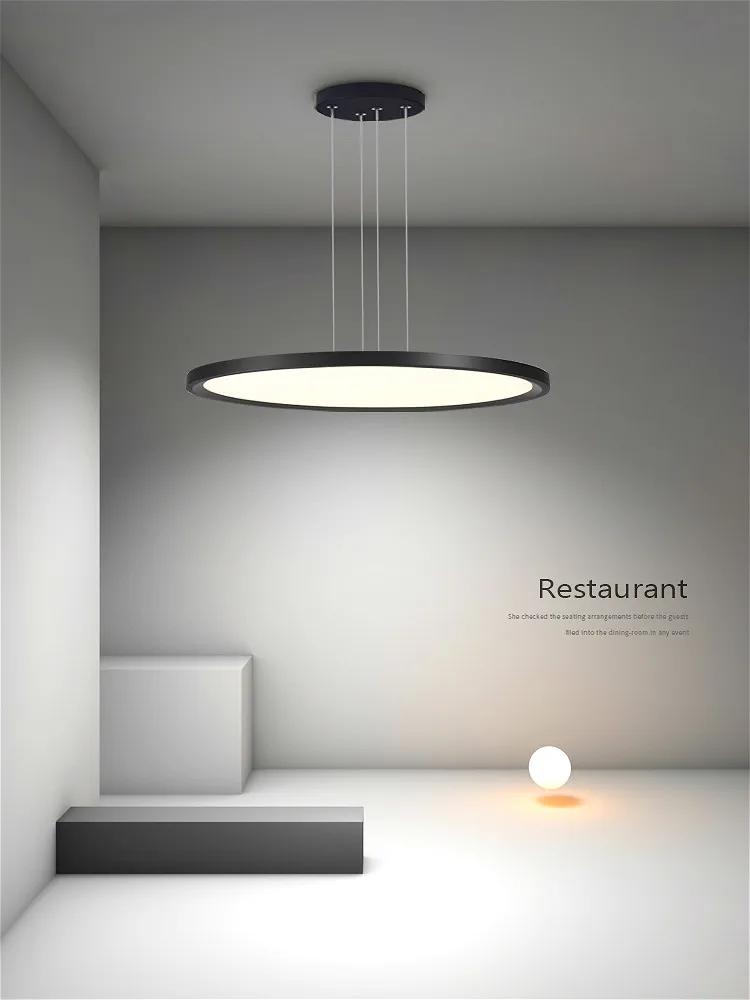 Модерна ресторанная led полилей, осветление в скандинавски минималистичном стил, бяла /черна кръгла подвесная лампа, маса за хранене, ресторанная полилей