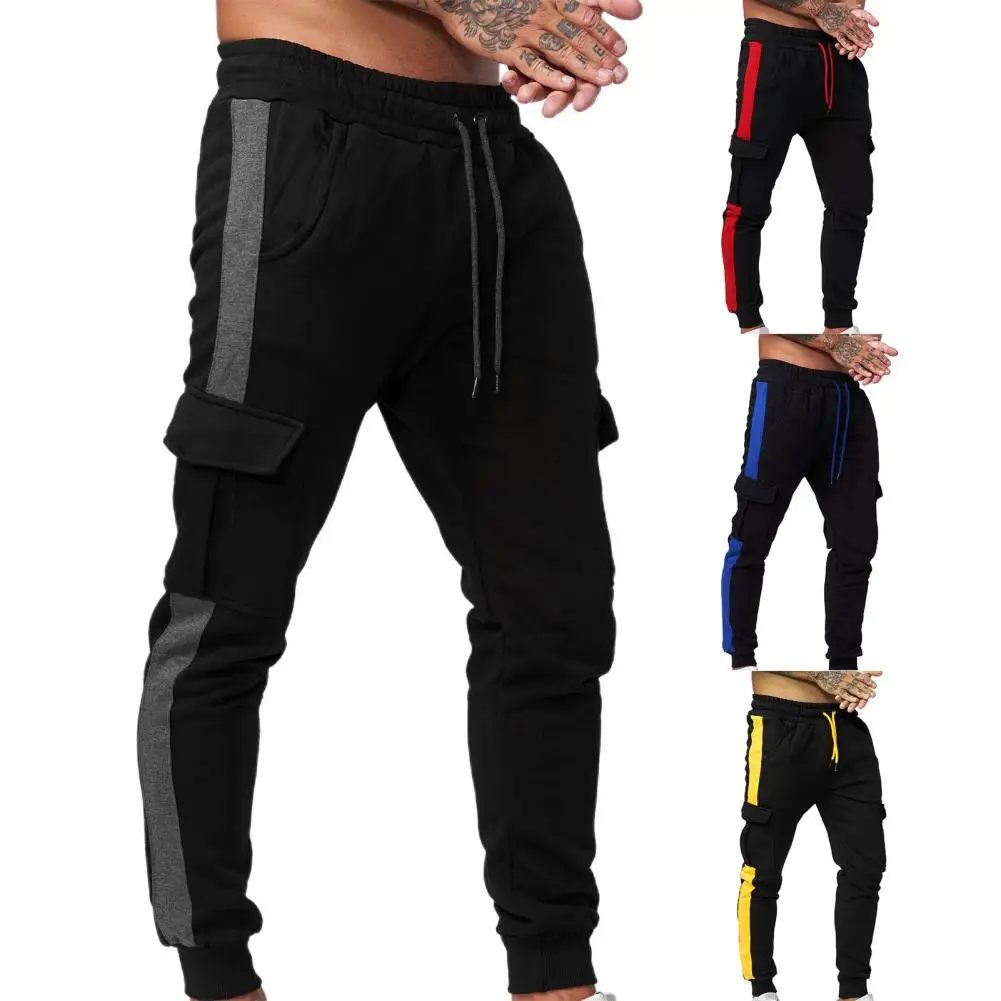 Директна доставка, мъжки спортни панталони контрастни цветове, спортни, ежедневни дишащи панталони-карго с еластичен ластик на талията за ежедневието