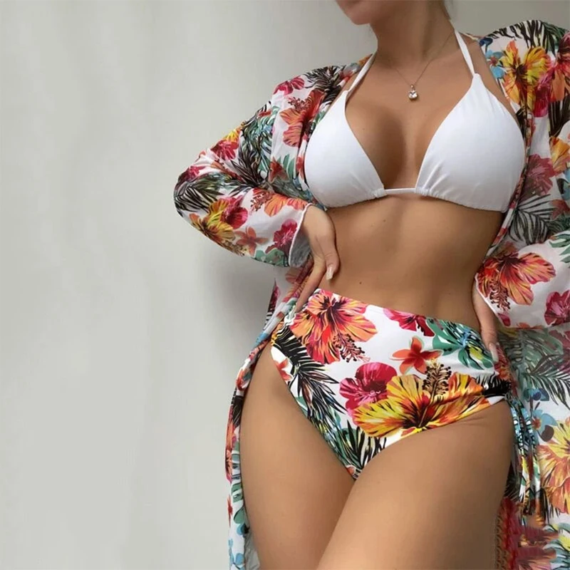 1 комплект летни секси бикини с прерязано и мрежесто принтом, дамски слънчеви бански костюми