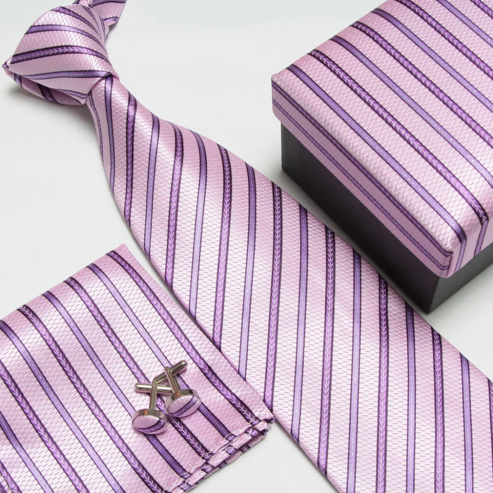 HOOYI 2019, мъжка вратовръзка на райе, бизнес вратовръзка, ръкавели, носни кърпички, сватбена подарък кутия, носна кърпичка, за парти